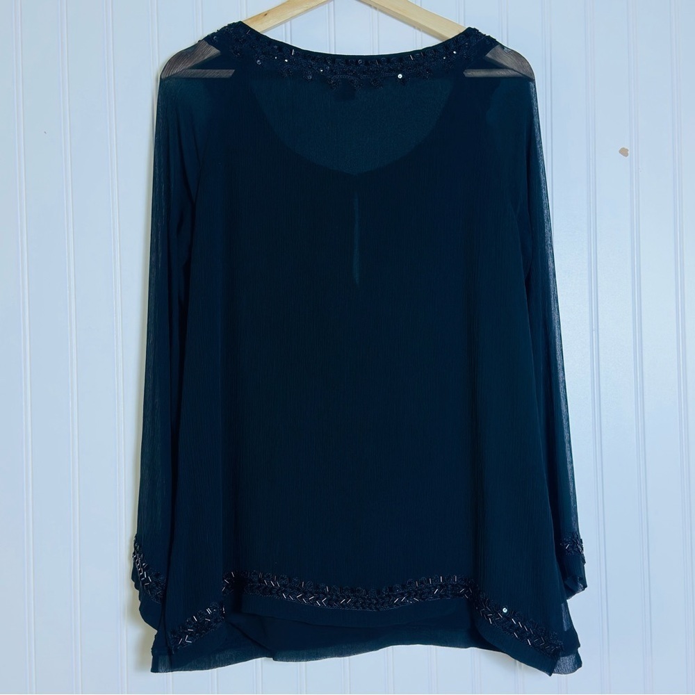 Lafayette 148 New York Black Embellished Blouse Tunic Top Silk Casual Business M - Picture 6 of 13